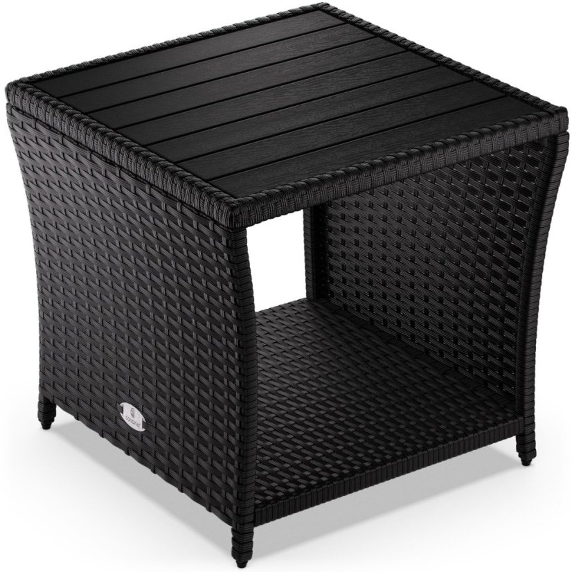 Fekete polirattan kerti kisasztal CASARIA® 45 × 45 × 40 cm