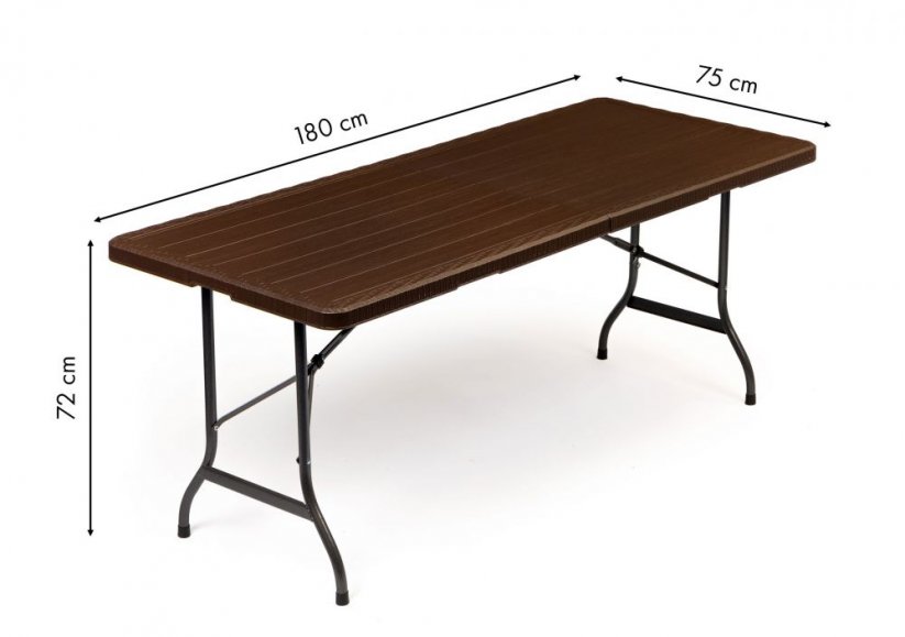 Zahradní cateringový stůl rozkládací 180 cm - hnědý s imitací dřeva