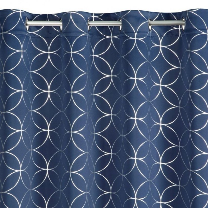 Perdea scandinavă albastră elegantă, cu forme geometrice, agățat pe inele 135 x 250 cm