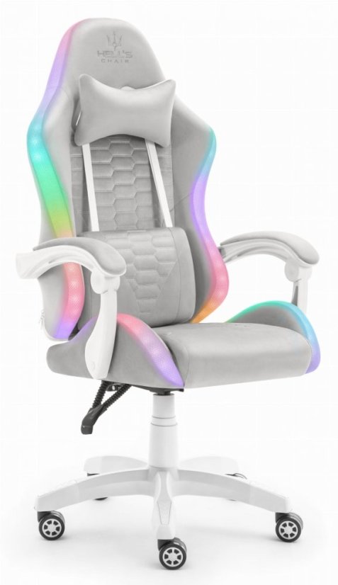 Herné kreslo HC-1000 Gray-White LED RGB látkové
