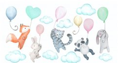 Dekorativer Wandaufkleber für Kinder Tiere mit Luftballons