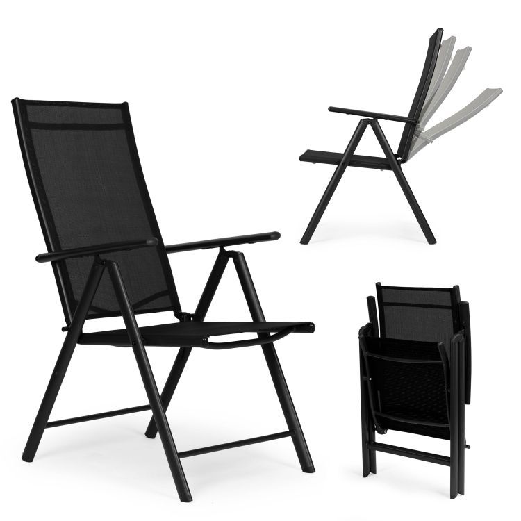 Set aus 2 klappbaren Gartenstühlen mit verstellbarer Rückenlehne - schwarz