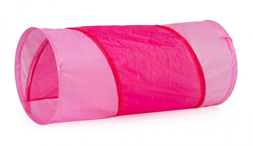 Zelt im Design eines schönen rosa Hauses mit einem Tunnel