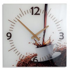 Кухненски часовник с дървени стрелки с чаша кафе