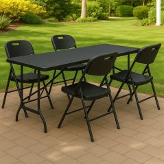 Sklopivi stol za catering 180 cm s 4 stolice - crni