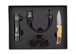 3-teiliges Set NEO TOOLS Stirnlampe, 5-in-1-Armband, Klappmesser