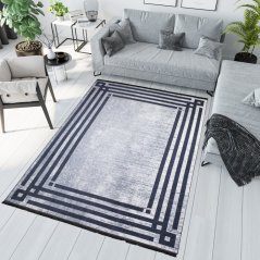 Сив моден килим с противоплъзгащо покритие и геометрична шарка