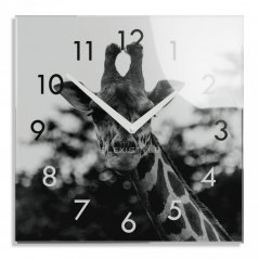 Dekorative schwarz-weiße Glasuhr mit Giraffenmotiv, 30 cm