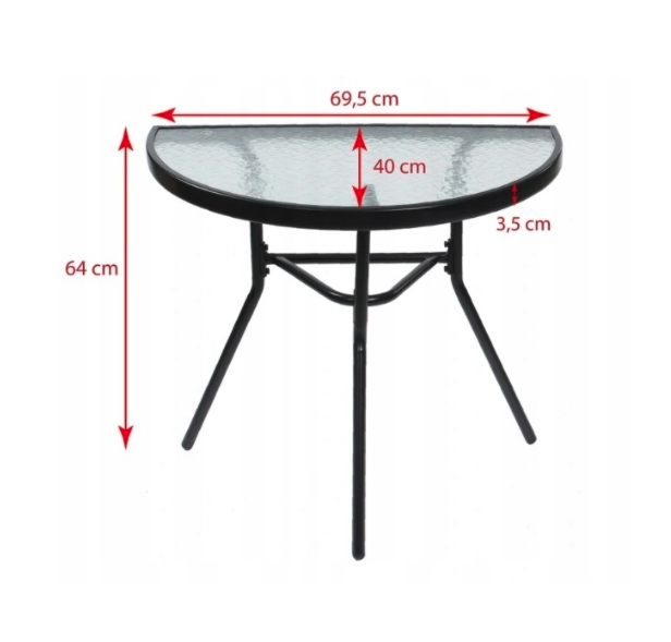 Полукръгла балконска маса - стъклена с метална конструкция