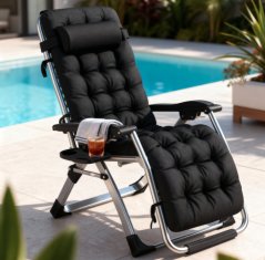 Skládací zahradní lehátko s polštářem TDC01-BK