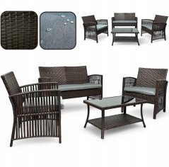 Set da giardino NM-02 in tecnicoratano di alta qualità - marrone scuro + cuscini grigi