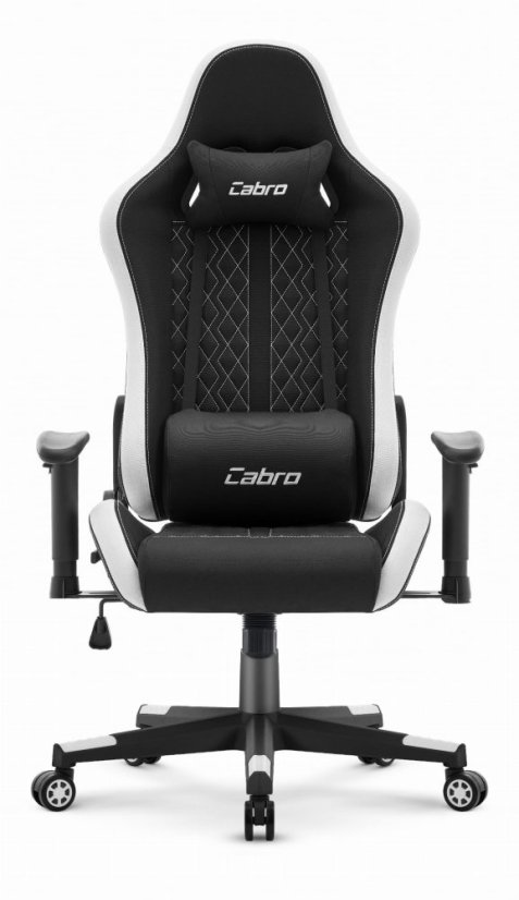 CABRO C508 gejmerska stolica s naslonom podesivim za 180° i 2D naslonima za ruke, do 150 kg, crno-bijela