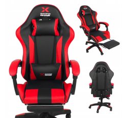 Xgaming játékszék lábtartóval - fekete és piros