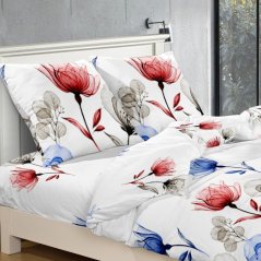 Syntetické bavlněné povlečení v bílé barvě s červenými a modrými květy