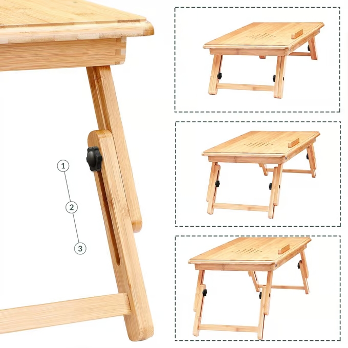 Bambusz laptop asztal szellőzőnyílásokkal és fiókkal 55 x 28 x 35 cm