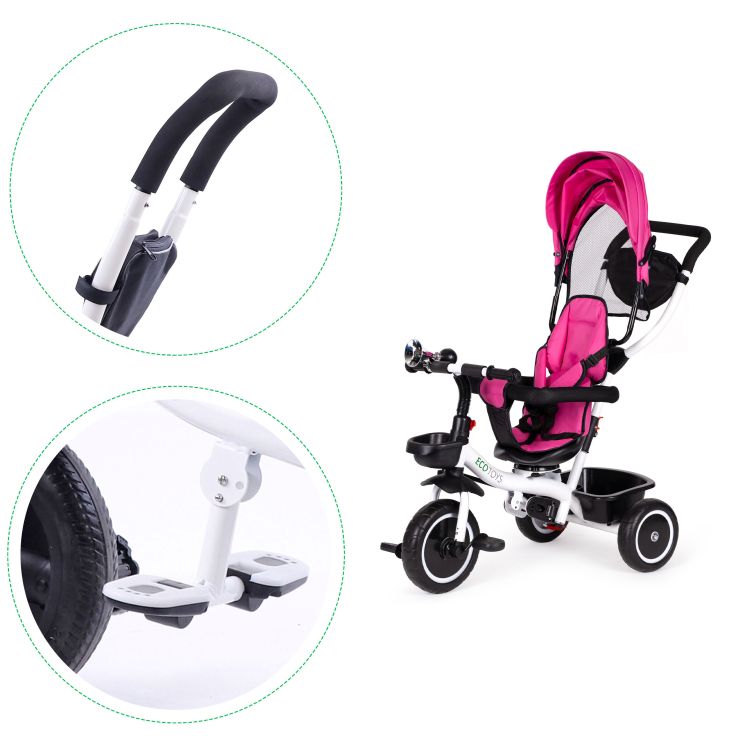 Dreirad, Kinderwagen in dunkelrosa ECOTOYS
