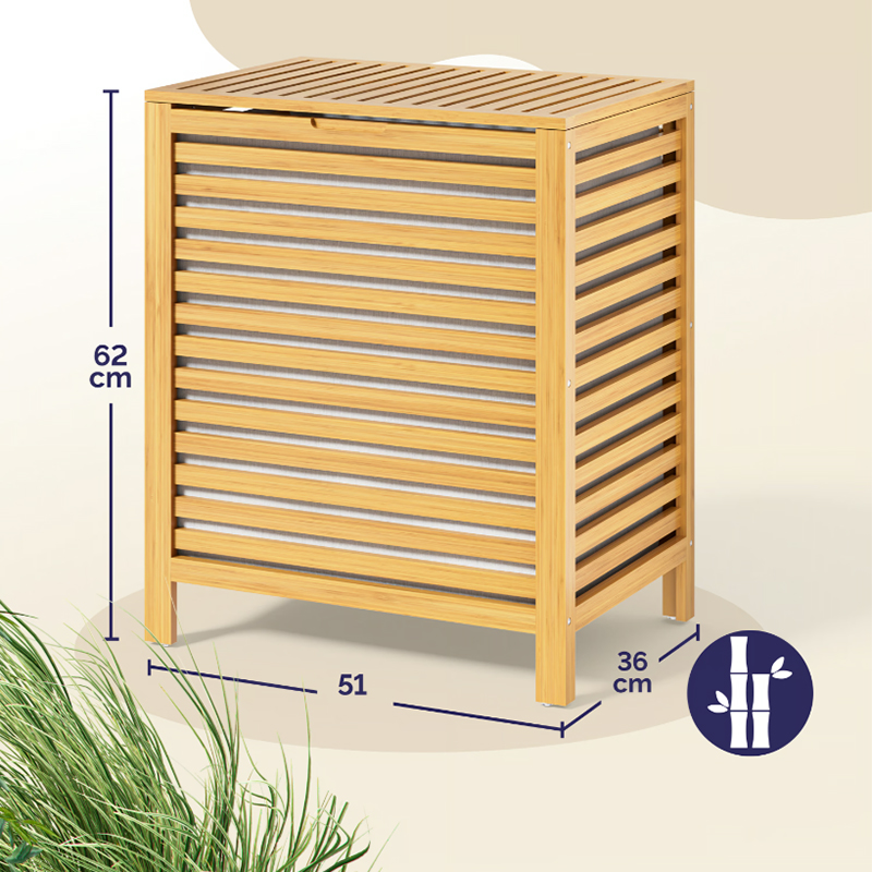 62 l-es bambusz szennyeskosár kivehető pamutzsákkal és fedéllel