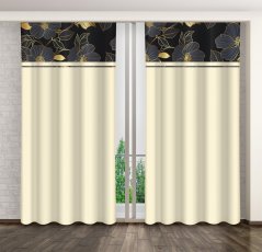 Klassischer cremefarbener Vorhang mit goldenem Blumendruck
