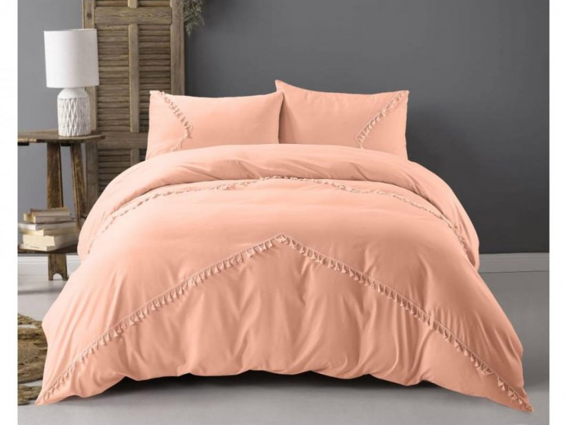 Jednofarebné posteľné obliečky marhuľovej farby so strapcami 200 x 220 cm