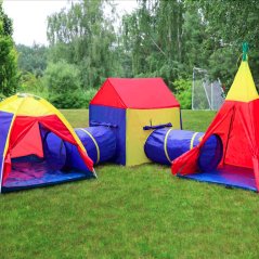 Spielplatz 5in1 - Spielzelt mit Haus, Teepee und Tunneln