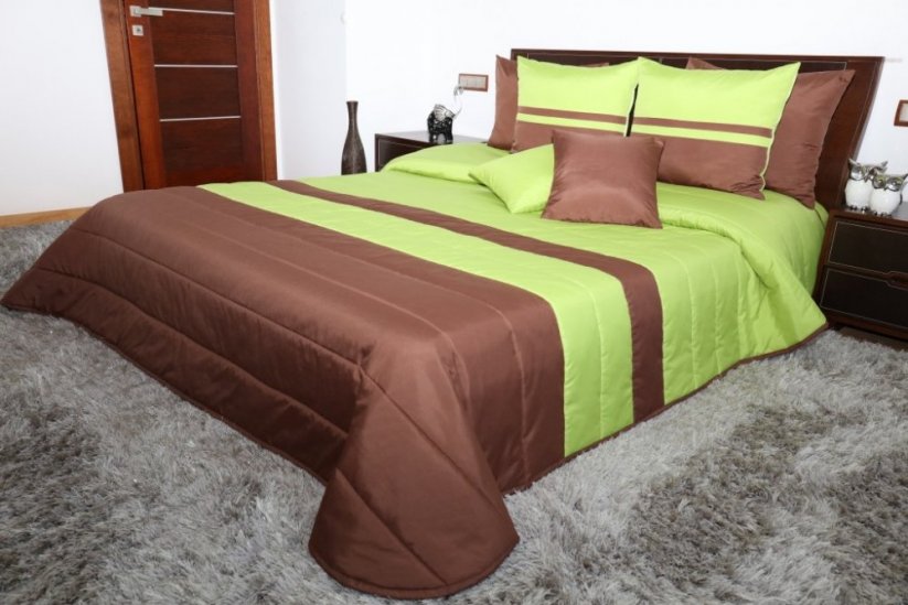 Cuvertura de calitate pentru pat dublu, verde cu maro