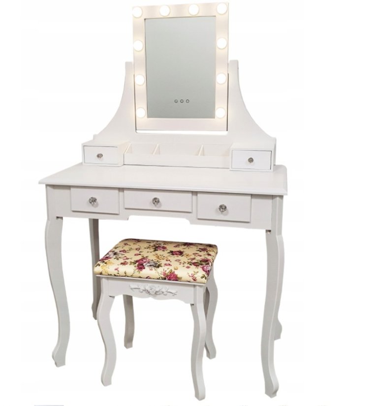 Toaletný stolík so zrkadlom so zabudovanými led svetielkami