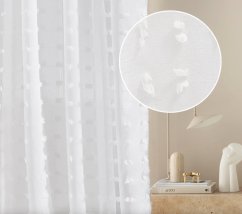 Fertige weiße Gardine mit Pompons 140x230 cm für Wohnzimmer und Schlafzimmer