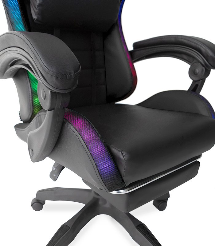 Scaun de gaming LED cu suport pentru picioare pliabil și funcție de masaj - negru