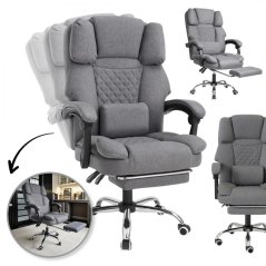 Ergonomischer Bürostuhl mit Fußstütze und Massage - grauer Stoff
