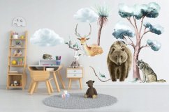 Adesivo da parete per bambini Animali immersi nella natura 80 x 160 cm