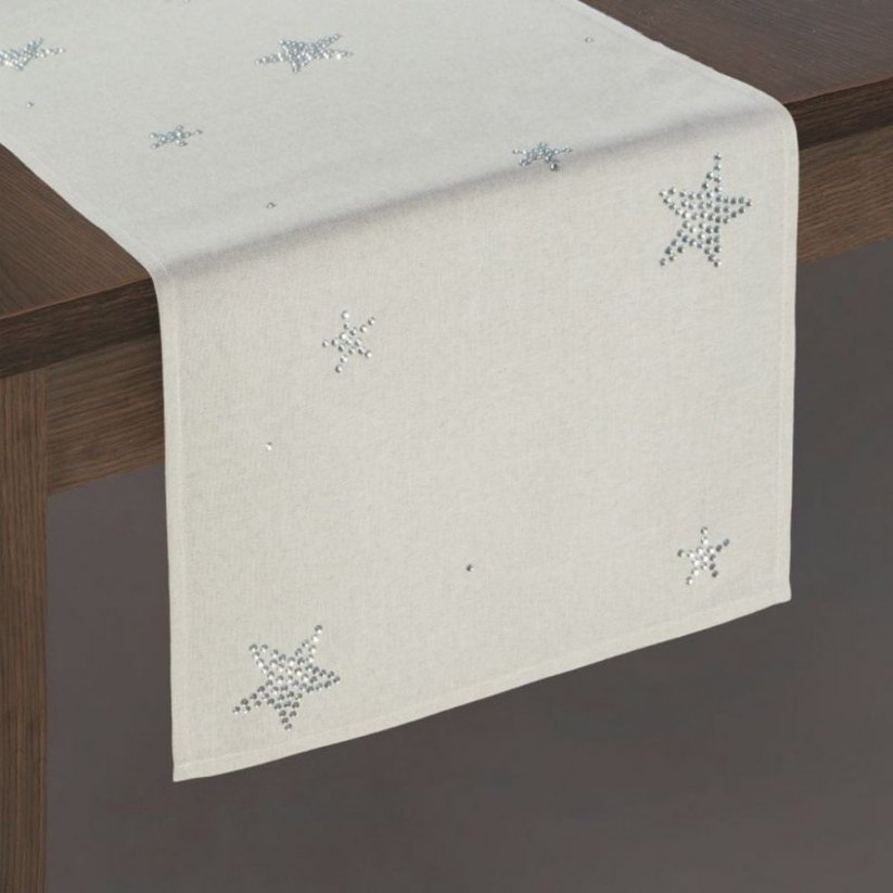 Krásny vianočný béžový obrus na stôl s kamienkami - Rozmer: 35x140