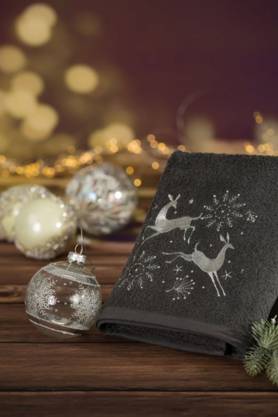 Bavlnený vianočný uterák sivý so sobmi