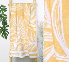 Pamut törölköző rojtokkal - sárga mintás
