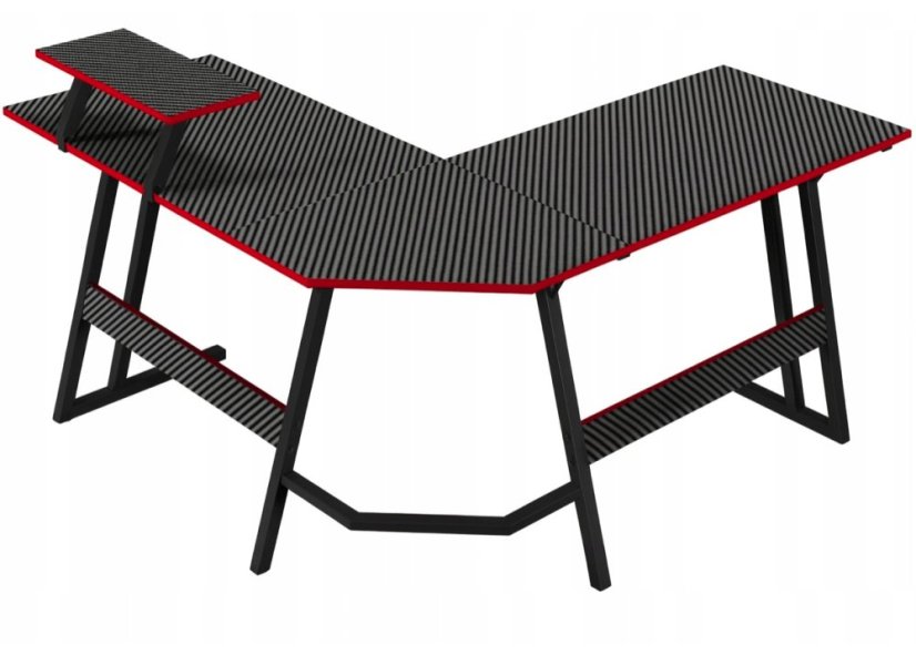 Birou de gaming de colț BG02 - negru cu raft pentru monitor