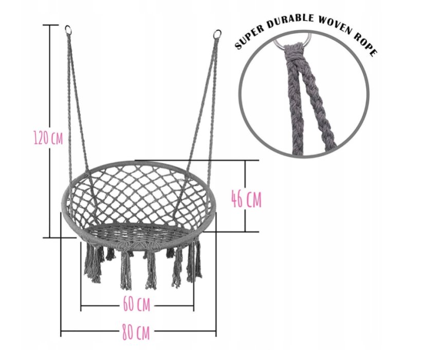 Závesné kreslo s vankúšom - bocianie hniezdo 80 cm