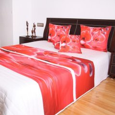 Přehoz na postel bílé barvy s motivem červených orchidejí