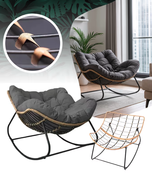 Relaxační houpací křeslo s šedým polštářem