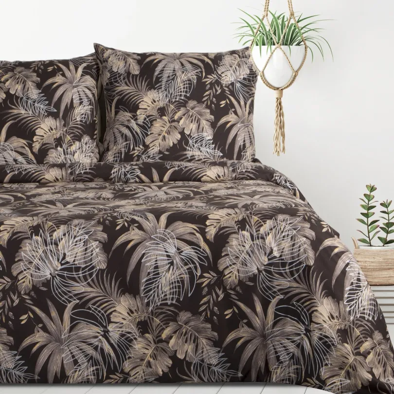 Posteľné obliečky z mikrovlákna so vzorom tropických listov - hnedé