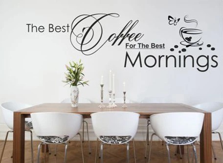 Adesivo murale con il testo THE BEST COFFEE FOR THE BEST MORNINGS (Il miglior caffè per le migliori mattine) - Misure: 50 x 100 cm