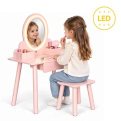 Детска тоалетка със LED огледало, табуретка и аксесоари