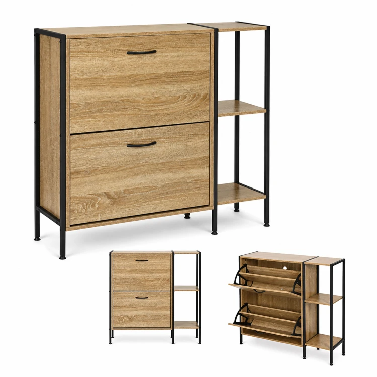 Dulap pentru pantofi cu 2 compartimente rabatabile și rafturi 86,5 x 89 x 24 cm
