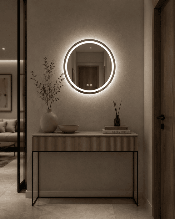 60 cm-es, kerek LED-es tükör érintőképernyős vezérléssel