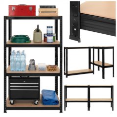 Černý regál se 4 policemi 150 x 75 x 30 cm