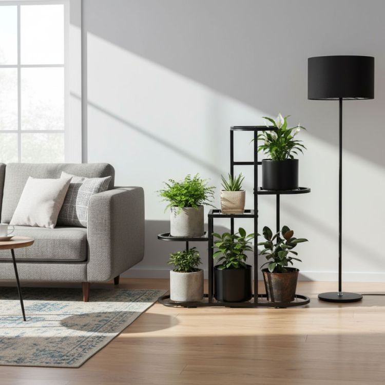 Suport minimalist pentru flori - 5 niveluri, metal negru