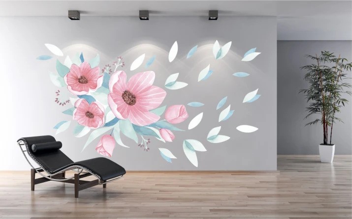 Autocolant de perete pentru interior buchet de flori roz - Mărimea: 100 x 200 cm