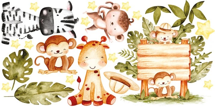 Nálepka na stenu pre deti dobrodružstvo na safari