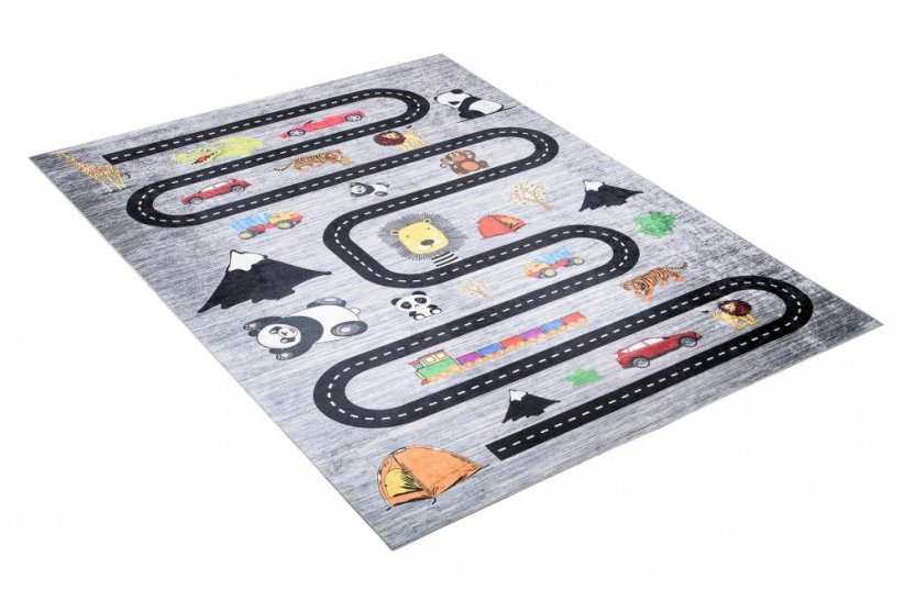Detský koberec s motívom cesty, áut a zvieratiek