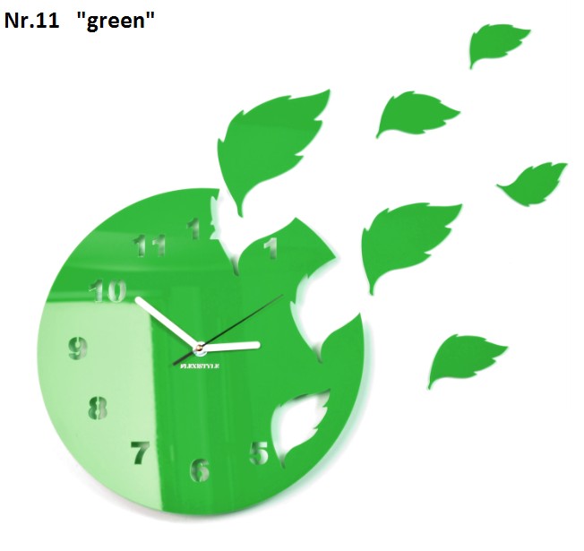 Zelené dekorativní nalepovací hodiny s listy