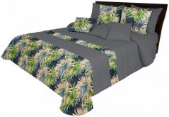 Cuvertură de pat cu două fețe de culoare gri cu flori exotice