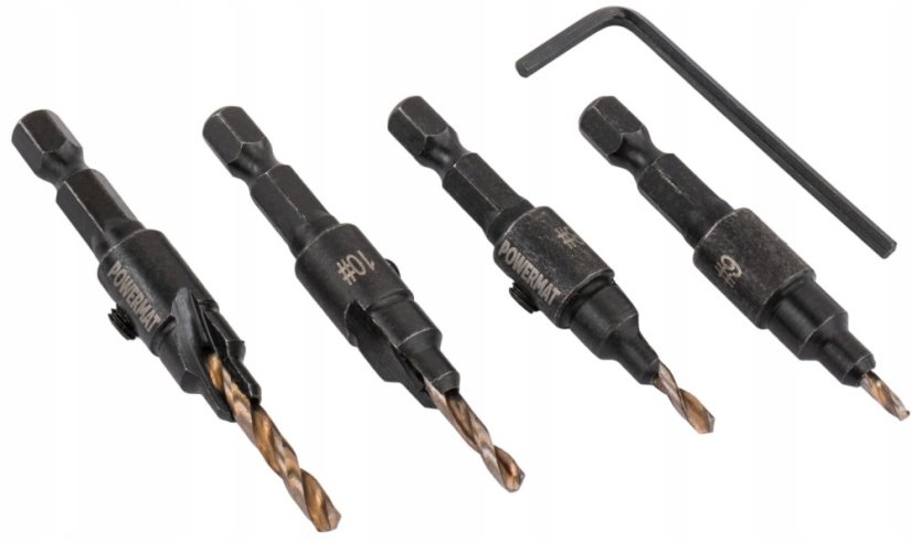 Комплект от 4 свредла за дърво за предварително пробиване и потапяне на винтове